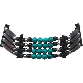 قلادة على شكل عظمة على الطراز الأمريكي الهندي من outROAR Gear، خرز أنبوب الشعر التقليدي المستوحى من السكان الأصليين باللون الأسود/الأزرق المخضر in Kuwait