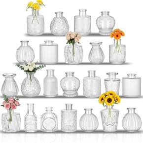 Glass Bud Vases in Bulk Set of 17, Transparent Clear Small Mini Vases for Flowers, Vintage Vase for Centepiece,Wedding, Table Decor, Baby Shower, Christmas, Home and Events in Saudi Arabia