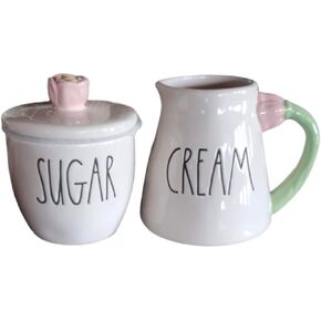 Rae Dunn SUGAR Jar + CREAM Creamer Set with WOOD Tray in Kuwait