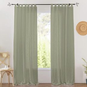 ستائر شفافة من Tab TOB، لوحات معالجة النوافذ لتصفية الضوء من الكتان للمكتب المنزلي، حزمة من لوحتين، ربطات عنق خضراء (42 بوصة × 63 بوصة) in Kuwait