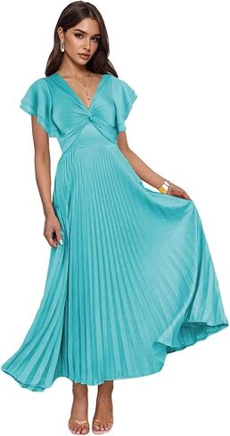 فساتين وصيفة الشرف بأكمام واسعة من الساتان للنساء، فستان سهرة رسمي بطيات على شكل حرف A in Kuwait