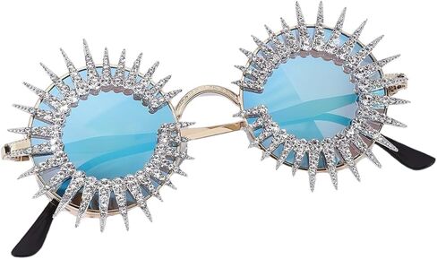 Sparkling Geometric Round-Frame Sunglasses with rhinestones Accents for Beach, Party & Daily Wear in Saudi Arabia