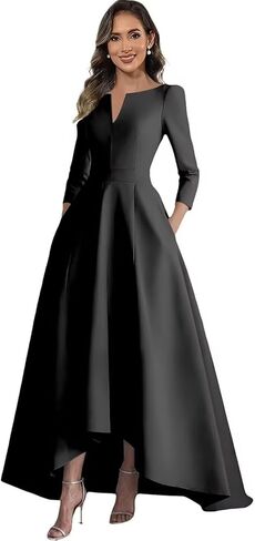 Tea Length Mother of The Bride Dresses for Women 3/4 Sleeves Satin Hi-Lo Formal Wedding Guest Gown with Pockets in Saudi Arabia