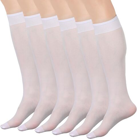 6 Pairs White Knee High Stockings, Tight Sheer White Knee High Socks Nylons with Reinforced Toes, Elastic Sheer Socks for Women in Saudi Arabia