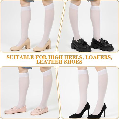 6 Pairs White Knee High Stockings, Tight Sheer White Knee High Socks Nylons with Reinforced Toes, Elastic Sheer Socks for Women in Saudi Arabia