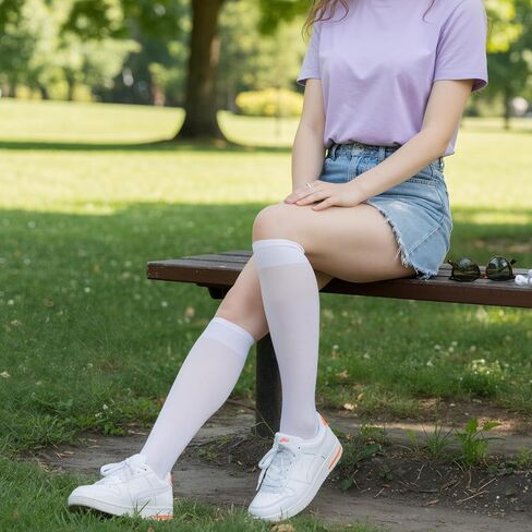 6 Pairs White Knee High Stockings, Tight Sheer White Knee High Socks Nylons with Reinforced Toes, Elastic Sheer Socks for Women in Saudi Arabia