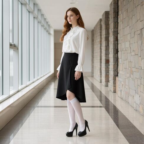 6 Pairs White Knee High Stockings, Tight Sheer White Knee High Socks Nylons with Reinforced Toes, Elastic Sheer Socks for Women in Saudi Arabia