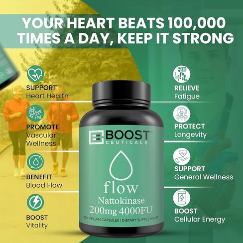 Nattokinase 4000 Fu 200mg - Vegan No Stearates Gluten Free - Pure Natural Blood Thinner & Blood Flow Supplement - 100 Capsules / 100 Days Supply in Kuwait