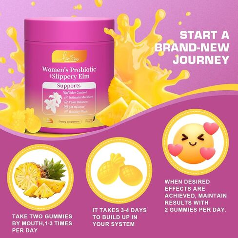 Her Juicy Feminine Probiotics Gummies for Women with Slippery Elm - Pineapple Flavor, pH Balance & Immune Health Support - Digestive & Feminine Support - Vegan Supplement, 60 C in Saudi Arabia