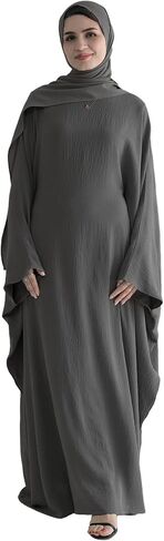 Abaya Muslim Women Dress Batwing Sleeve Loose Maxi Modest Islamic Clothes Prayer Dress with Hijab Scarf in Saudi Arabia
