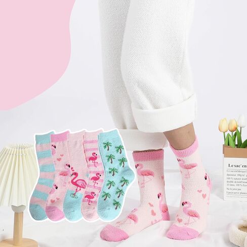 5 Pairs Fuzzy Socks for Women Warm Fluffy Winter Thick Cozy Crew Gift Socks(Flamingo) in Saudi Arabia