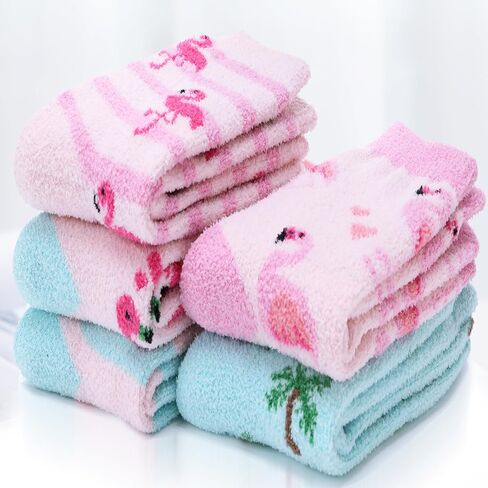 5 Pairs Fuzzy Socks for Women Warm Fluffy Winter Thick Cozy Crew Gift Socks(Flamingo) in Saudi Arabia