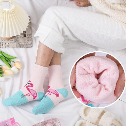 5 Pairs Fuzzy Socks for Women Warm Fluffy Winter Thick Cozy Crew Gift Socks(Flamingo) in Saudi Arabia