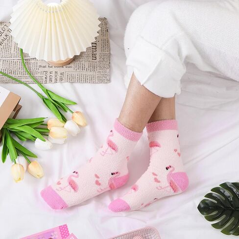 5 Pairs Fuzzy Socks for Women Warm Fluffy Winter Thick Cozy Crew Gift Socks(Flamingo) in Saudi Arabia