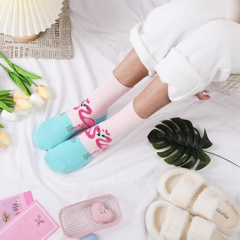 5 Pairs Fuzzy Socks for Women Warm Fluffy Winter Thick Cozy Crew Gift Socks(Flamingo) in Saudi Arabia