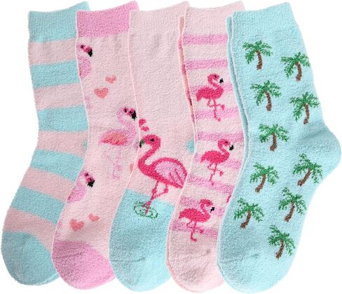 5 Pairs Fuzzy Socks for Women Warm Fluffy Winter Thick Cozy Crew Gift Socks(Flamingo) in Saudi Arabia