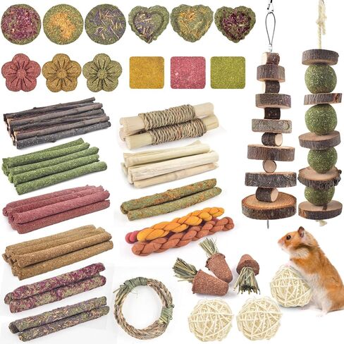 Erkoon 42pcs Bunny Chew Toys ، ألعاب Rabbit Phets لطحن الأسنان ، وتحسين صحة الأسنان ، و 100 ٪ من كعكة العشب الخشب الطبيعية تيموثا in Saudi Arabia