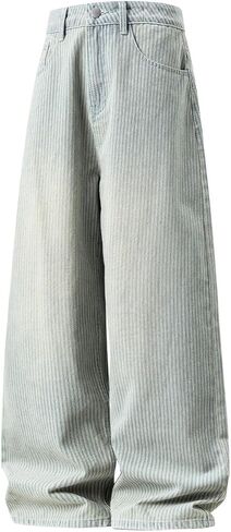 Men's Casual Denim Pants Baggy Y2k High Waist Straight Wide Leg Striped Jeans Hip Hop Streetwear for Men in Saudi Arabia