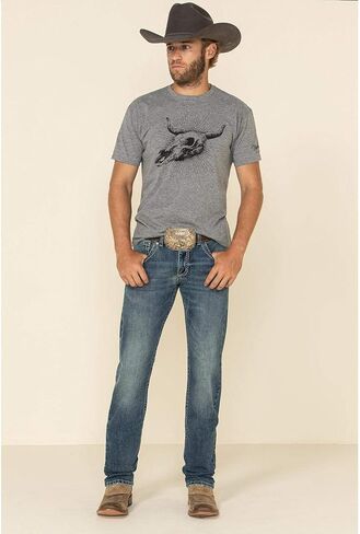 بنطلون جينز Wrangler Rock 47 من Magnolia Stretch Slim Straight Jeans أزرق 32W x 30L in Kuwait