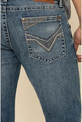بنطلون جينز Wrangler Rock 47 من Magnolia Stretch Slim Straight Jeans أزرق 32W x 30L in Kuwait