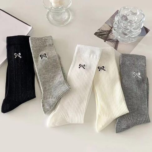 Cable Knit Ankle Socks for Women, 5-Pair Floral Vintage Crew Socks, Casual Breathable in Saudi Arabia
