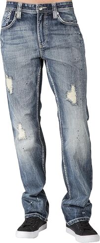 بنطال جينز رجالي من قماش الدنيم الفاخر المستقيم من المستوى 7 مع غسول حرفي مصنوع يدويًا in Kuwait