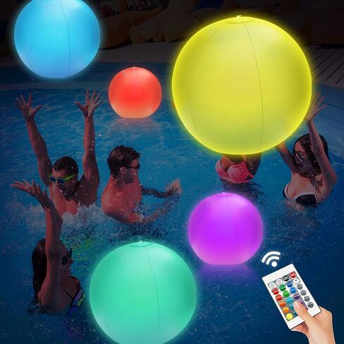 4 Pack Light-Up Beach Balls - 12" Glow-in-the-Dark Pool Toys with 16 Colors & 4 Lighting Modes - Inflatable Floating Balls for Kids' Indoor/Outdoor Fun, Swimming Pool Games and Party Decorations in Saudi Arabia