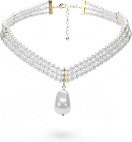 Pearl Necklaces for Women, Layered Pearl Choker with Large Irregular Faux Pearl Pendant, Elegant White Fake Pearl Necklace for Daily Wear in Kuwait