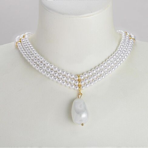 Pearl Necklaces for Women, Layered Pearl Choker with Large Irregular Faux Pearl Pendant, Elegant White Fake Pearl Necklace for Daily Wear in Kuwait