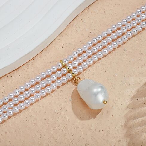 Pearl Necklaces for Women, Layered Pearl Choker with Large Irregular Faux Pearl Pendant, Elegant White Fake Pearl Necklace for Daily Wear in Kuwait