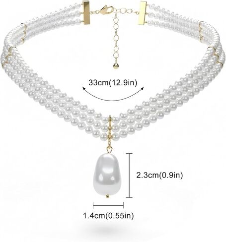 Pearl Necklaces for Women, Layered Pearl Choker with Large Irregular Faux Pearl Pendant, Elegant White Fake Pearl Necklace for Daily Wear in Kuwait