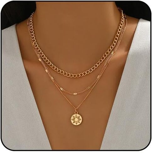 Chunky Gold Necklace Stack for Women Layered Necklaces for Women Silver Chunky Necklace Paperclip Chain with Coin Heart Pendant Necklaces Chunky Gold Jewelry Set in Saudi Arabia