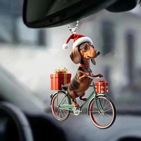 1pc Christmas Fun Dachshund Pendant Christmas Tree Pendant Decoration Acrylic Car Interior Decoration in Saudi Arabia