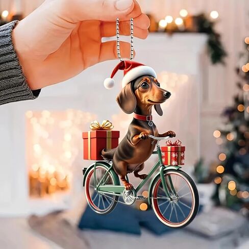 1pc Christmas Fun Dachshund Pendant Christmas Tree Pendant Decoration Acrylic Car Interior Decoration in Saudi Arabia