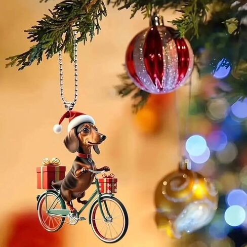 1pc Christmas Fun Dachshund Pendant Christmas Tree Pendant Decoration Acrylic Car Interior Decoration in Saudi Arabia