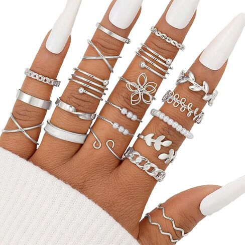 21 Knuckle Rings Set for Women & Men, Stackable Boho Style Jewelry for Fashion Accessories in Saudi Arabia