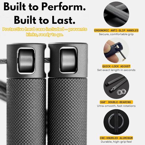 High Speed Jump Rope - Tangle-Free - 360° Double Ball Bearings - Aluminium Speedrope - Ideal for Fitness, Boxing and easy Double Unders - Adjustable Jump Rope for Men & Women - Non Slip Jumprope in Saudi Arabia
