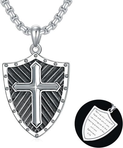 Shield of Faith Necklace with Ephesians 6:11-18 925 Sterling Silver Armor of God Pendant Knight Templar Necklace Jewelry Gift for Men in Saudi Arabia