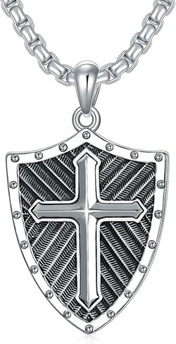 Shield of Faith Necklace with Ephesians 6:11-18 925 Sterling Silver Armor of God Pendant Knight Templar Necklace Jewelry Gift for Men in Saudi Arabia