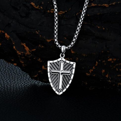 Shield of Faith Necklace with Ephesians 6:11-18 925 Sterling Silver Armor of God Pendant Knight Templar Necklace Jewelry Gift for Men in Saudi Arabia