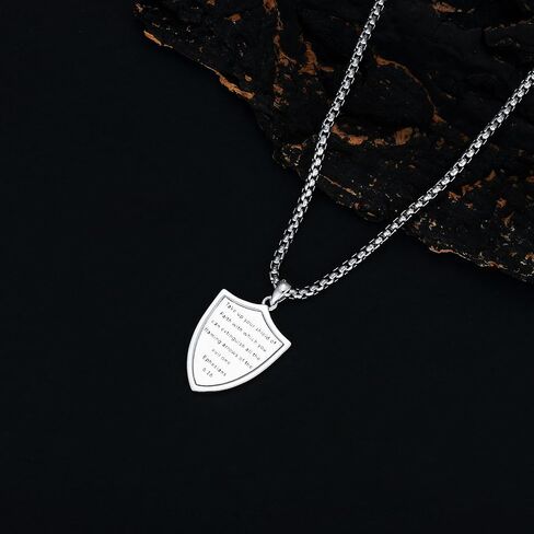Shield of Faith Necklace with Ephesians 6:11-18 925 Sterling Silver Armor of God Pendant Knight Templar Necklace Jewelry Gift for Men in Saudi Arabia