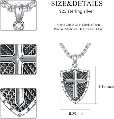 Shield of Faith Necklace with Ephesians 6:11-18 925 Sterling Silver Armor of God Pendant Knight Templar Necklace Jewelry Gift for Men in Saudi Arabia