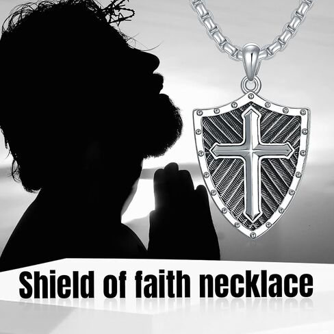 Shield of Faith Necklace with Ephesians 6:11-18 925 Sterling Silver Armor of God Pendant Knight Templar Necklace Jewelry Gift for Men in Saudi Arabia