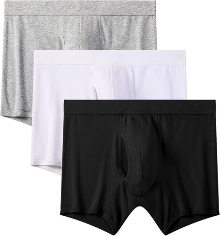 Men's Premium Ribbed Cotton Boxer Briefs with Functional Pouch,No-Ride Up Trunks Underwear for Men in Saudi Arabia