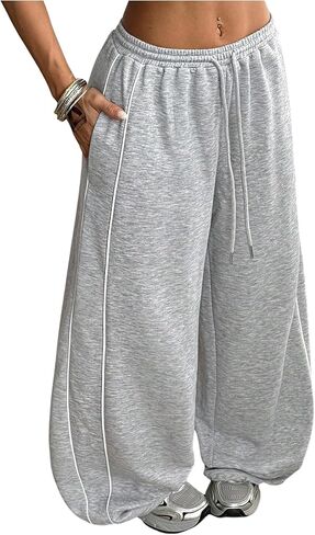 GORGLITTER Women's Wide Leg Barrel Sweatpants Striped Side Drawstring Low Rise Baggy Sweat Pants Streetwear in Saudi Arabia