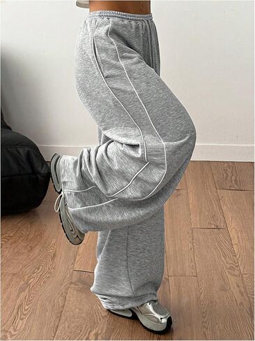 GORGLITTER Women's Wide Leg Barrel Sweatpants Striped Side Drawstring Low Rise Baggy Sweat Pants Streetwear in Saudi Arabia