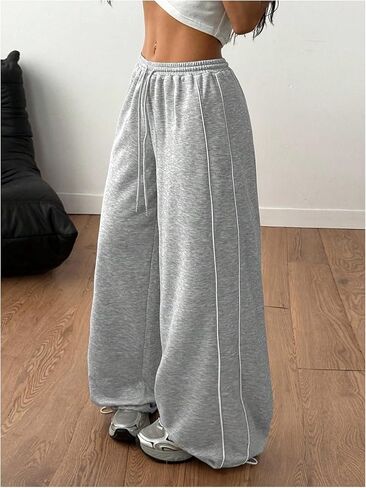 GORGLITTER Women's Wide Leg Barrel Sweatpants Striped Side Drawstring Low Rise Baggy Sweat Pants Streetwear in Saudi Arabia