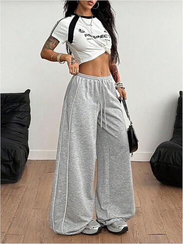 GORGLITTER Women's Wide Leg Barrel Sweatpants Striped Side Drawstring Low Rise Baggy Sweat Pants Streetwear in Saudi Arabia