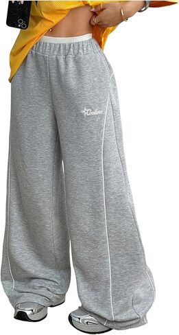 Floerns Women's Y2k Letter Wide Leg Pants Elastic Waist Baggy Streetwear Sweatpants Parachute Trousers in Saudi Arabia