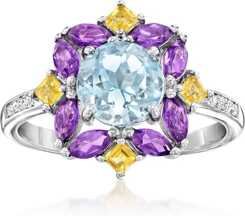 Ross-Simons 1.50 Carat Sky Blue Topaz and .60 ct. t.w. Multi-Gemstone Ring With White Topaz in Sterling Silver in Saudi Arabia